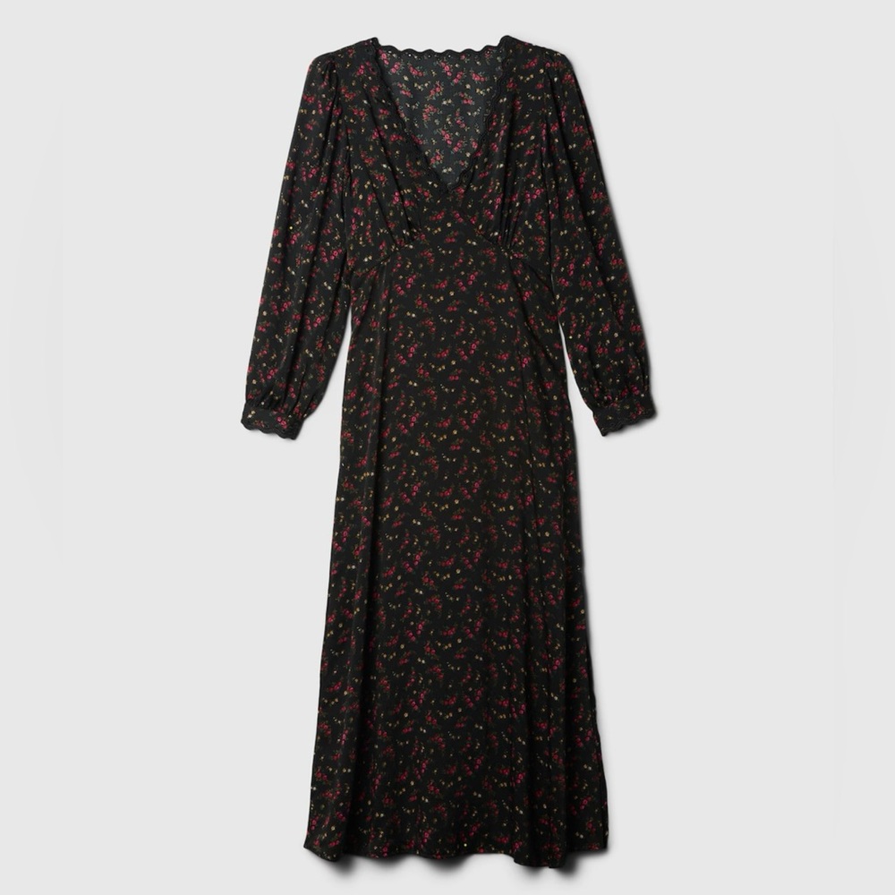 Satin Empire Midi Dress - Floral Print - size small